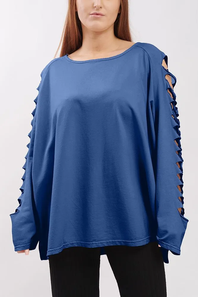 Plain Cutout Sleeve Cotton Top