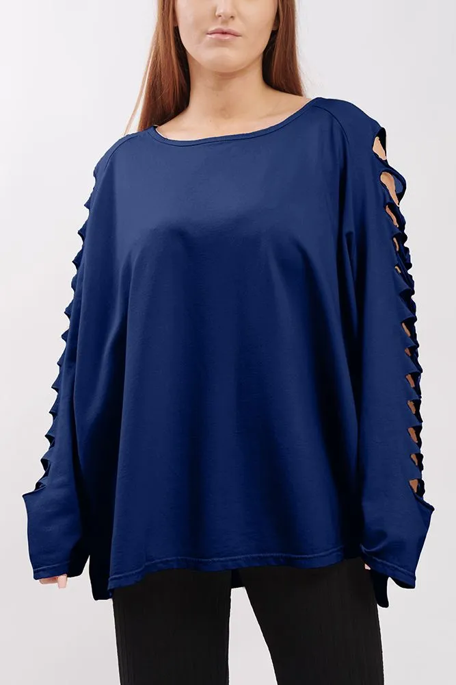 Plain Cutout Sleeve Cotton Top