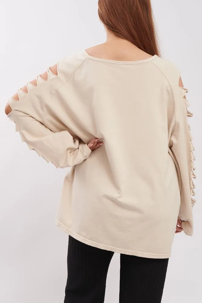 Plain Cutout Sleeve Cotton Top