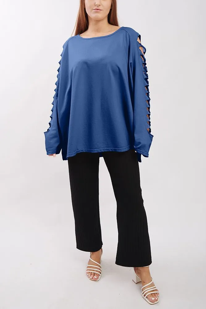 Plain Cutout Sleeve Cotton Top