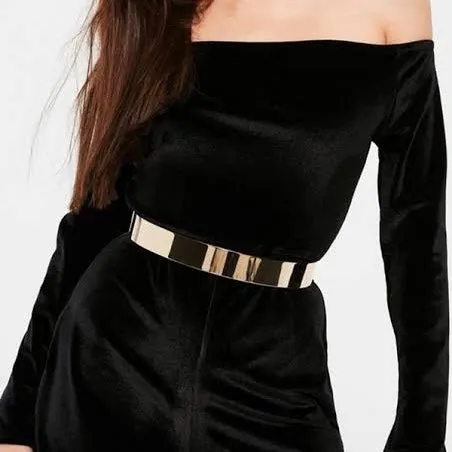 Plain Gold Metal Waist Cinch Elastic Belt