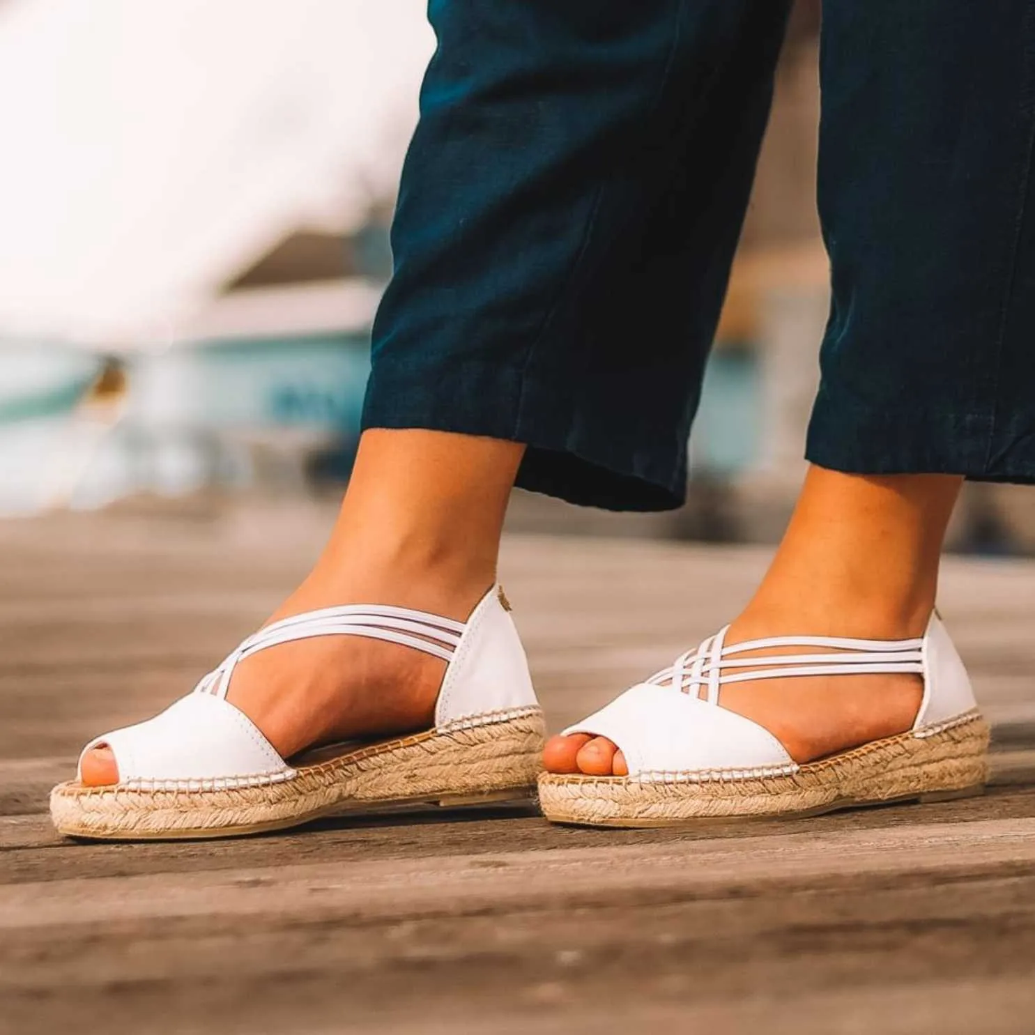 Plain Leather Wedge Espadrille for Women - Ebre-P