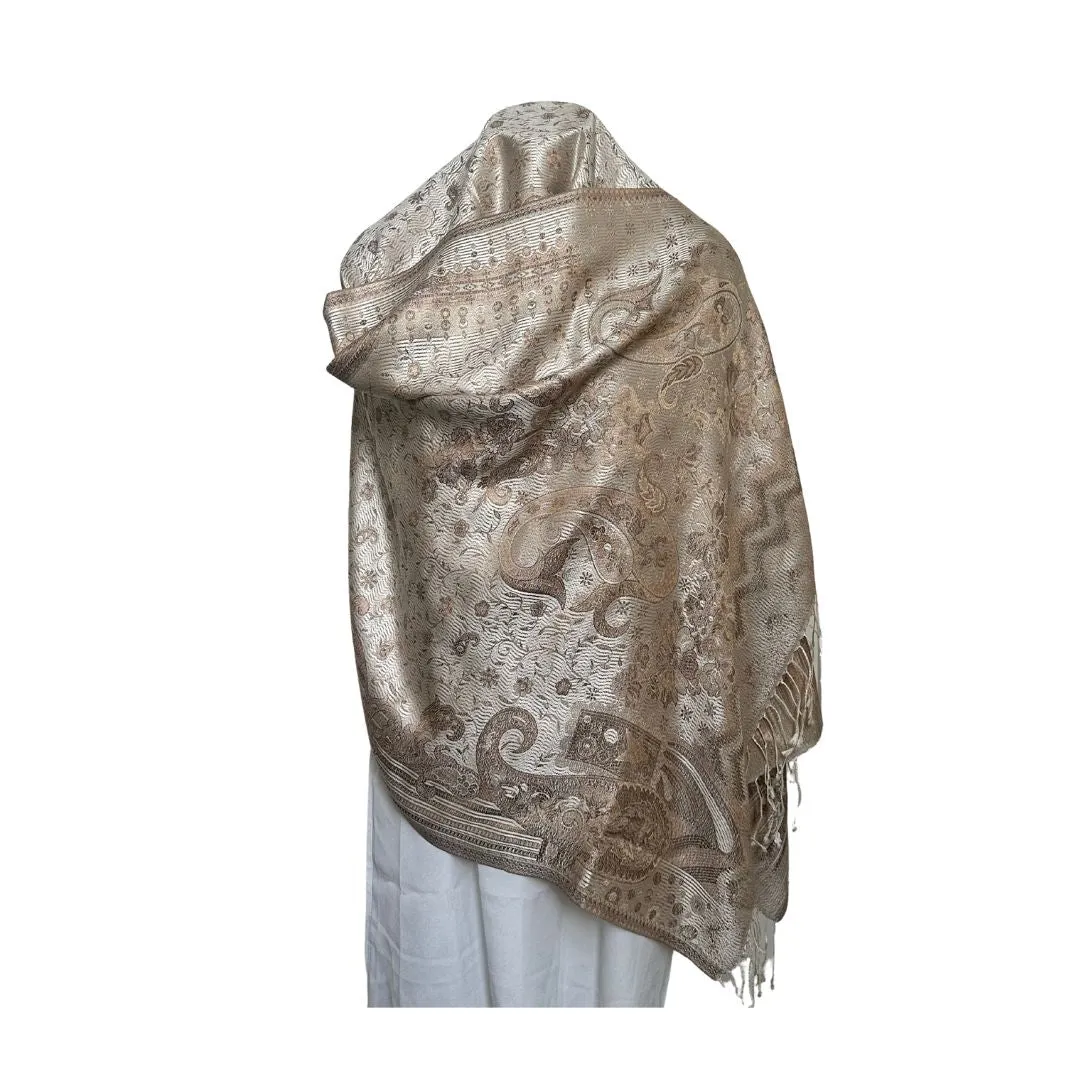 Reversible Brown Beige Paisley Silk Scarf