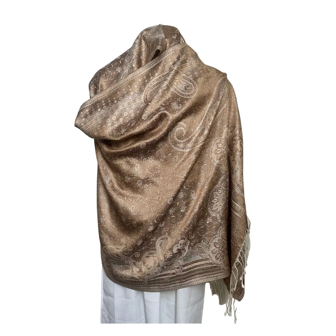 Reversible Brown Beige Paisley Silk Scarf