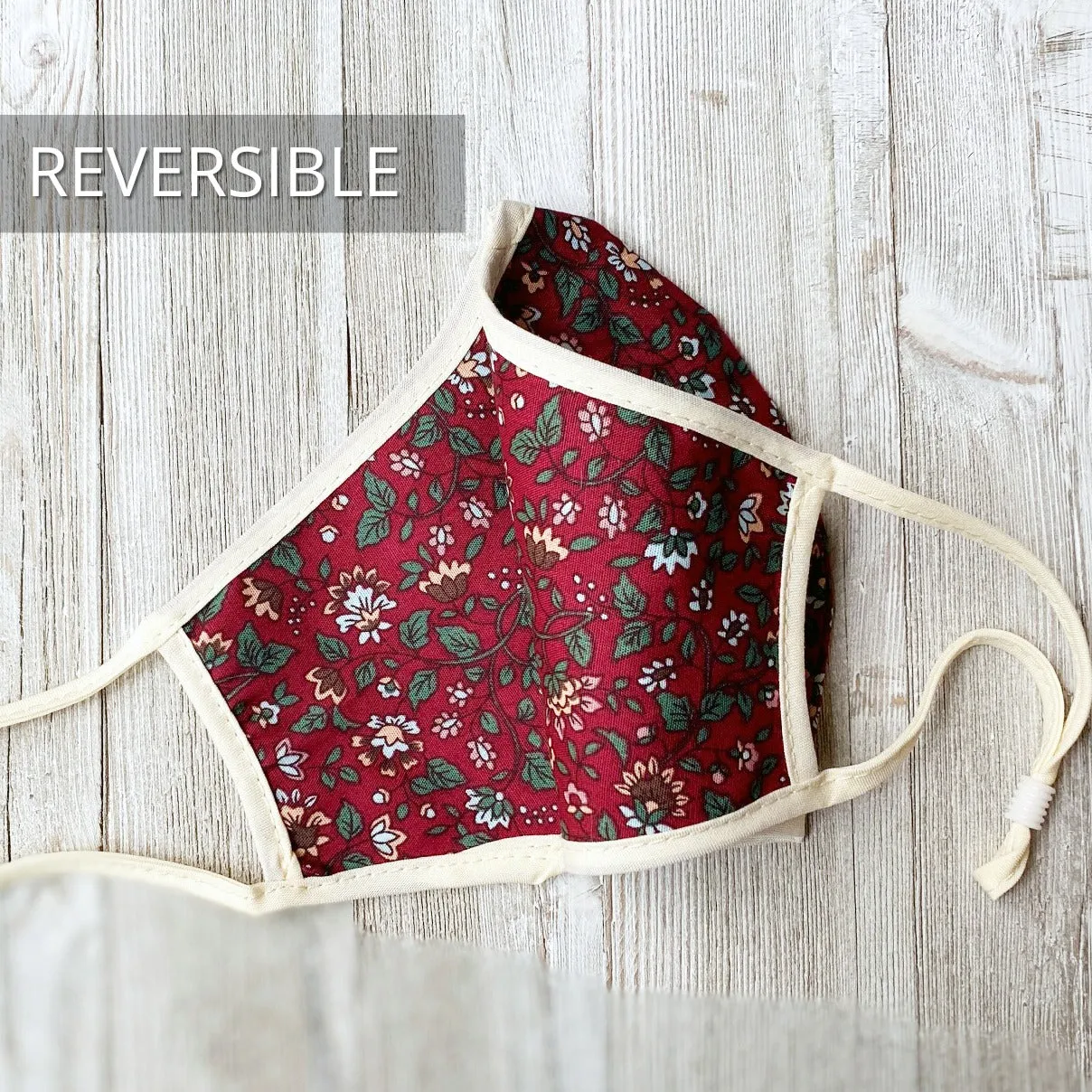 Reversible cotton face mask - cherry florals