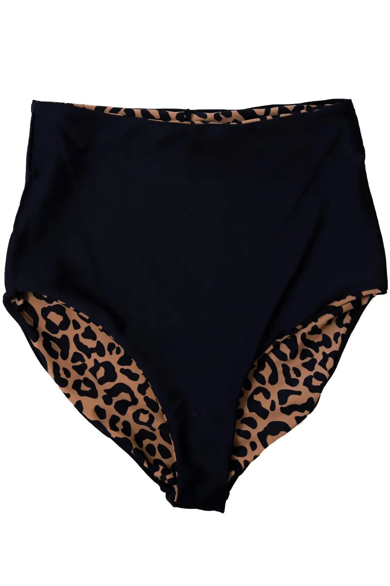 Reversible Leopard & Black Swim Bottoms