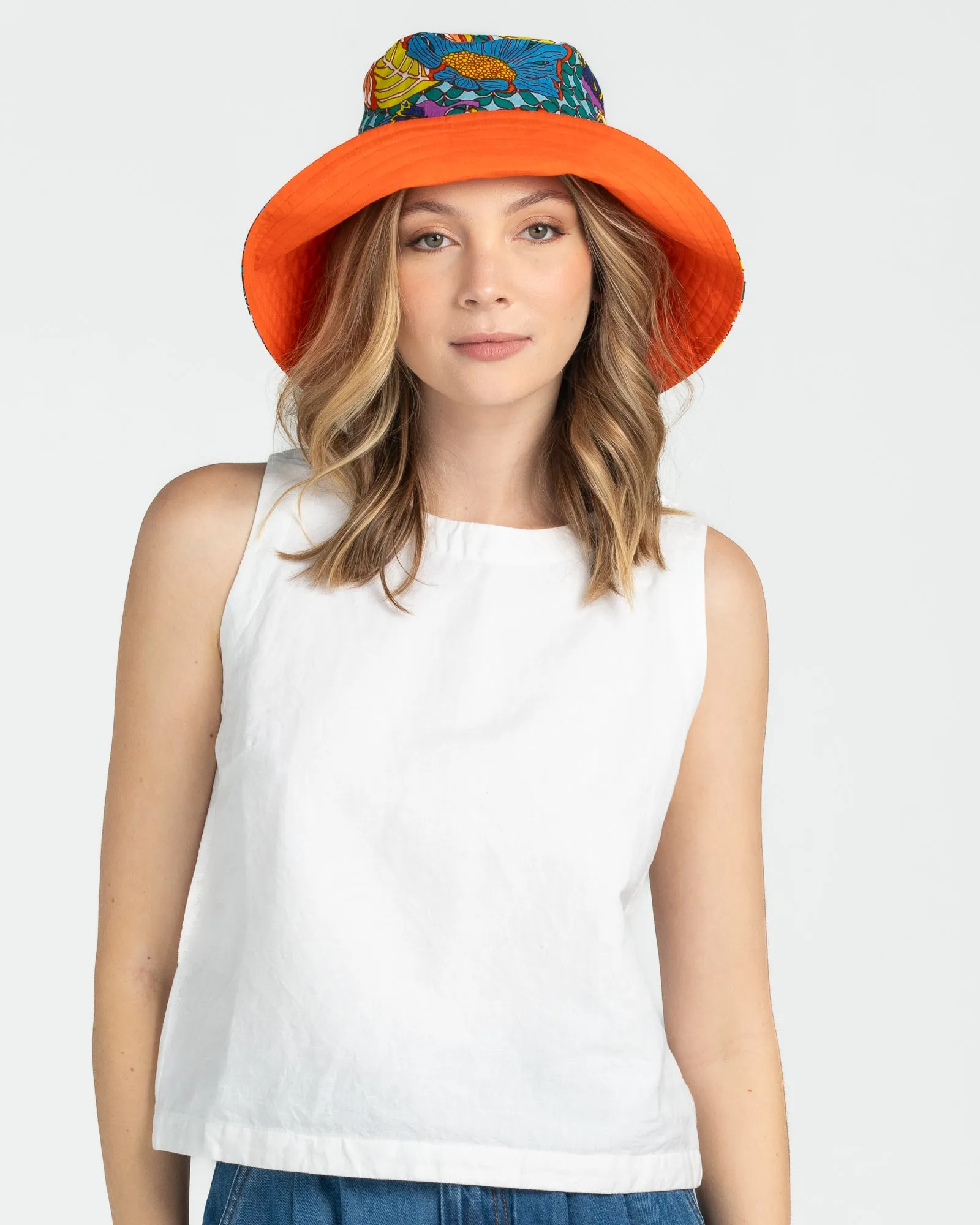 Reversible Wide Brim Bucket Hat - Edith