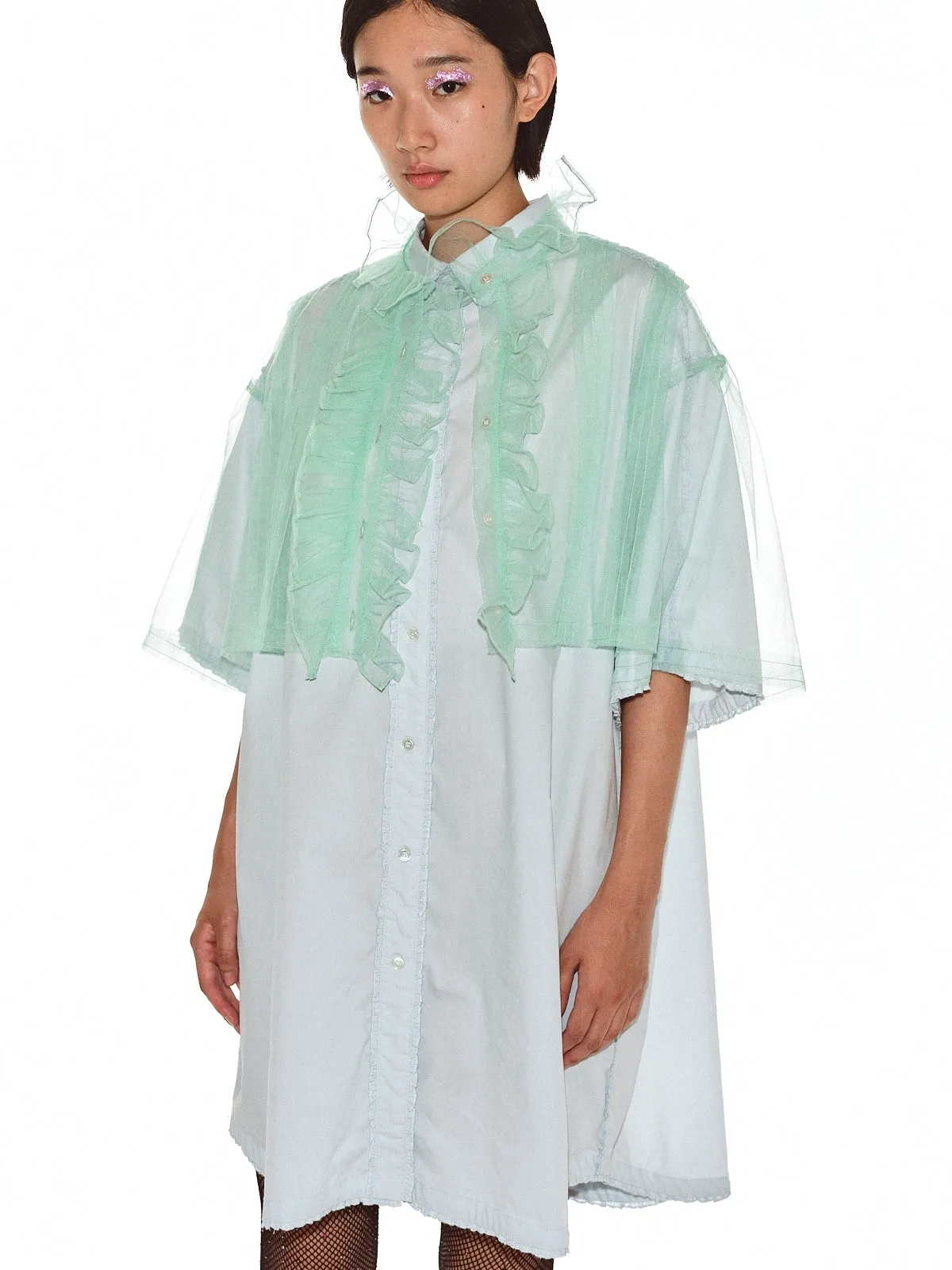 Sheer Frill Blouse / Mint Green