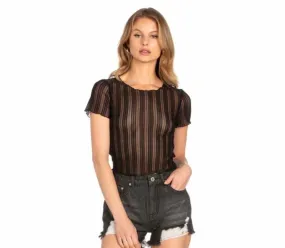 Sheer Striped Lettuce Hem Top