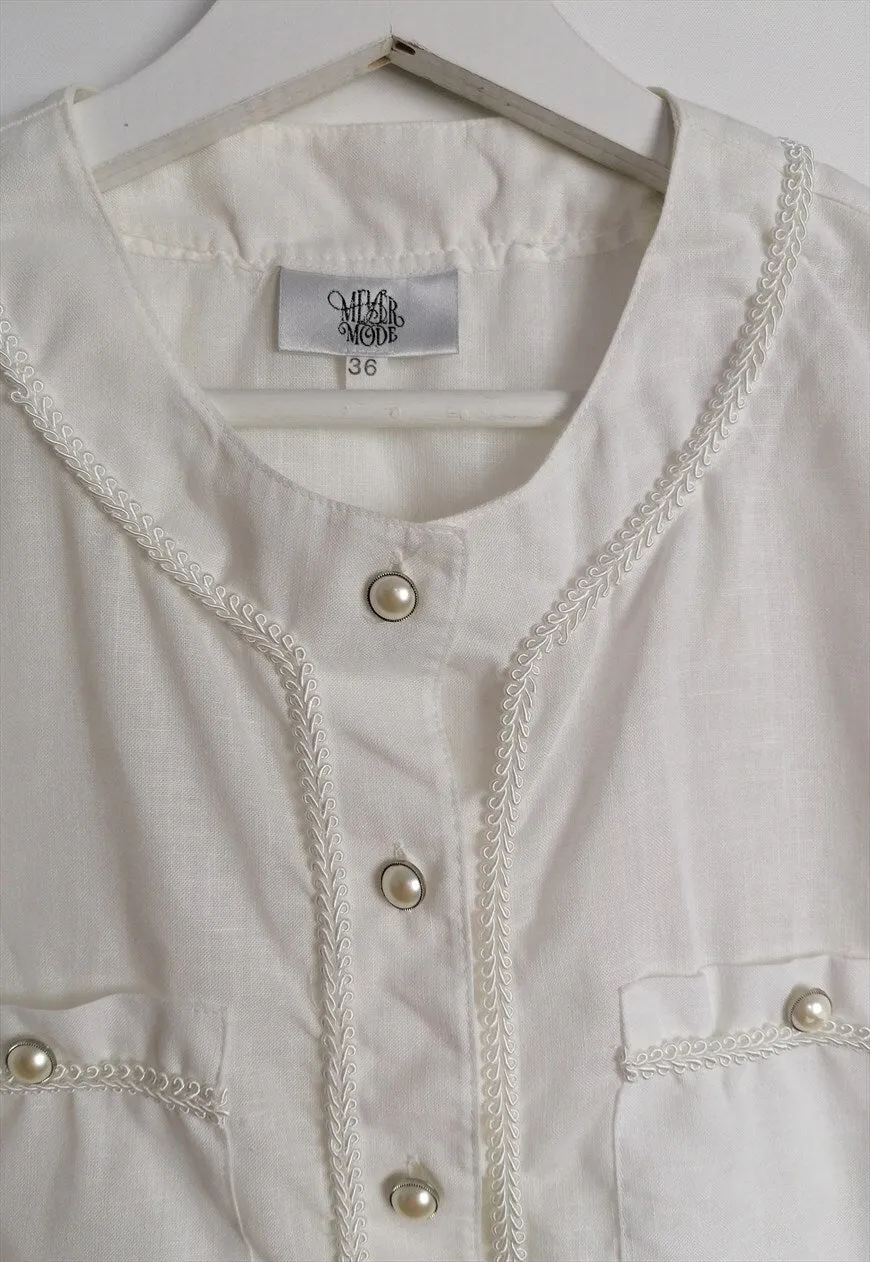 Sheer White Blouse Pearl Buttons