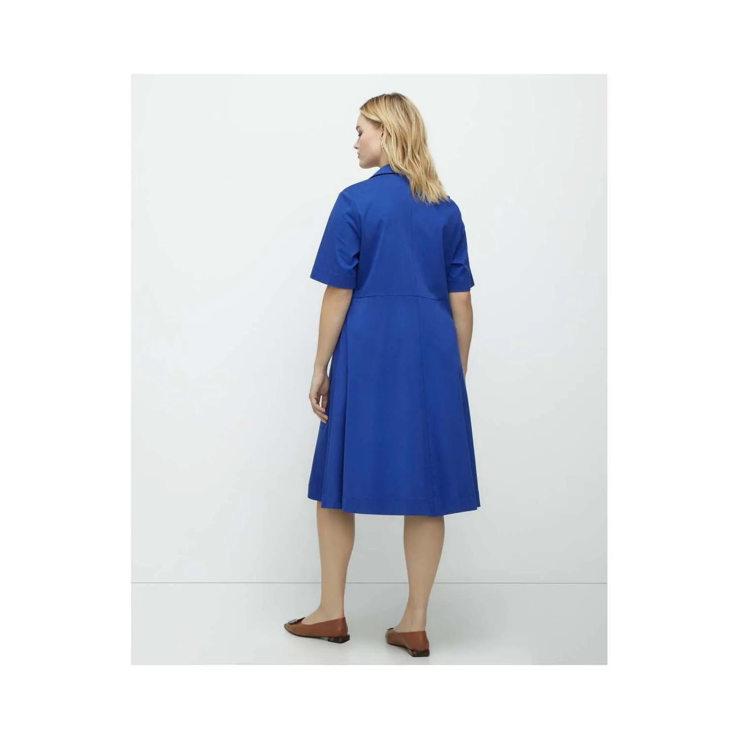 Short Plain-Coloured Mercerised Knit Dress - Blue