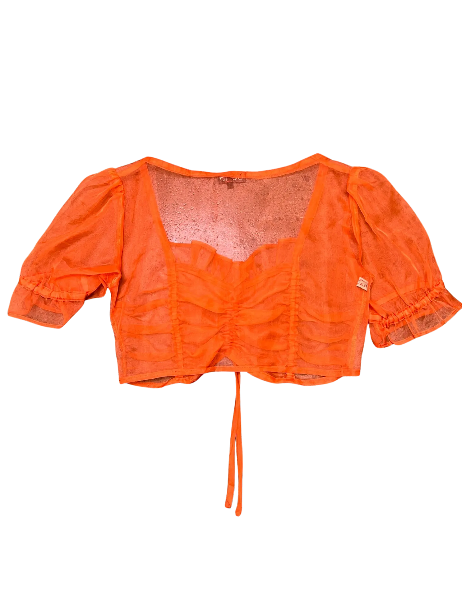 Size S - Oats Orange Sheer Ruched Crop Top