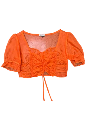 Size S - Oats Orange Sheer Ruched Crop Top