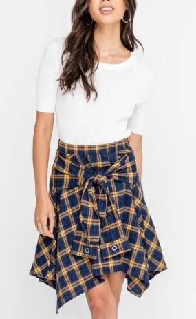 Sleeve Tie Plaid Skirt