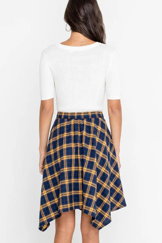 Sleeve Tie Plaid Skirt