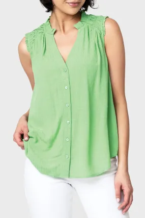 Sleeveless Smocked Yoke Blouse