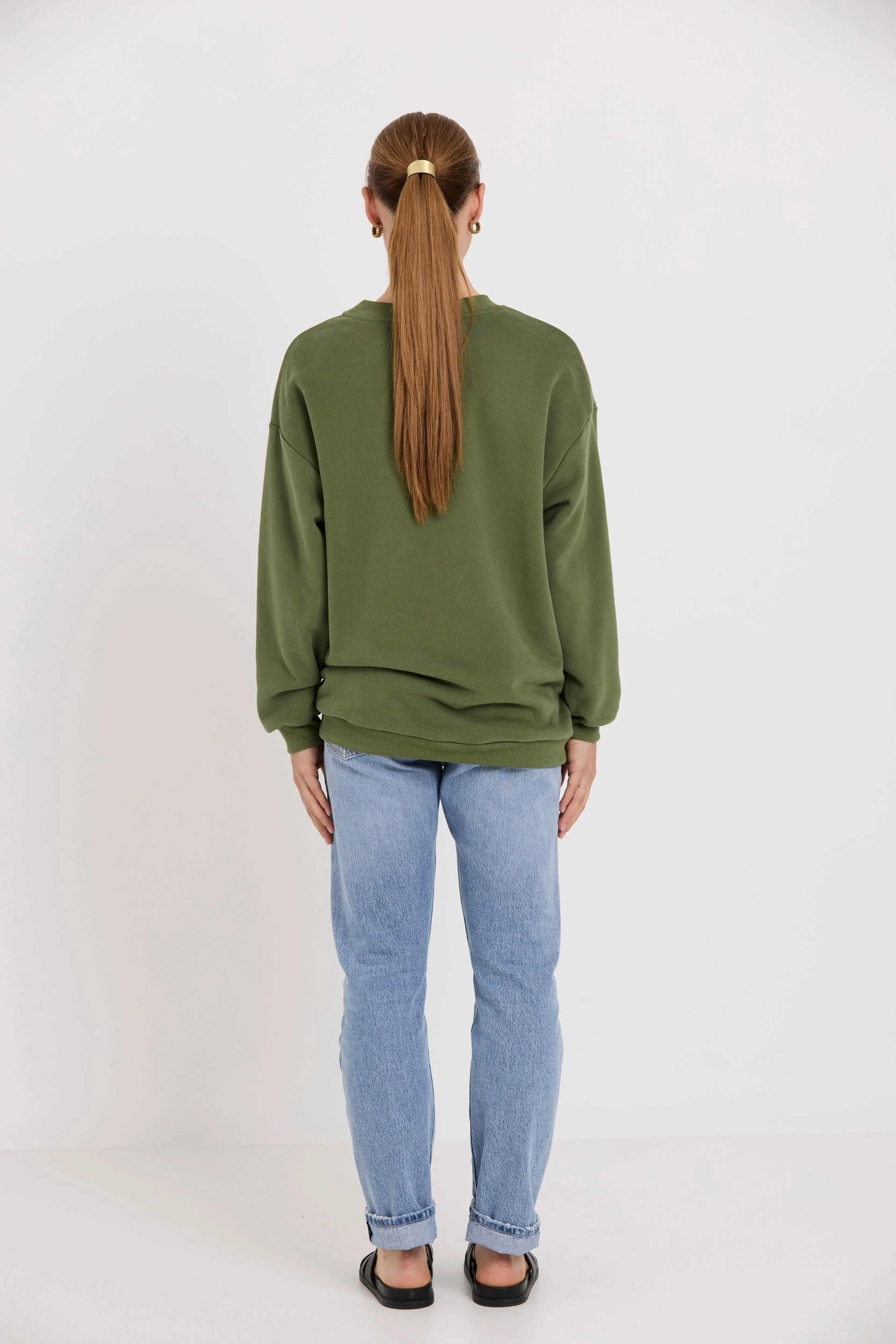 Sporty Sweatshirt | Olive/Applique