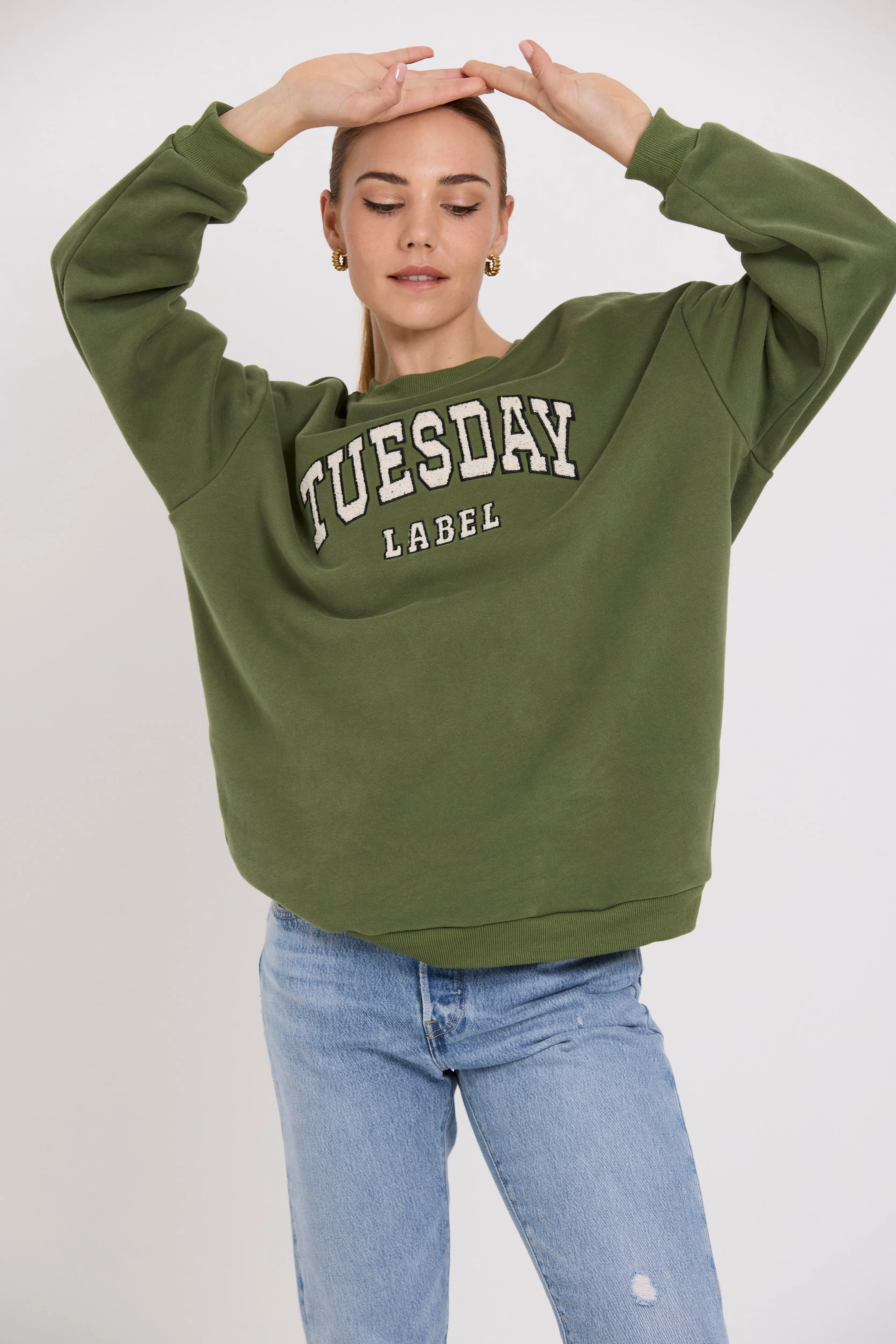 Sporty Sweatshirt | Olive/Applique