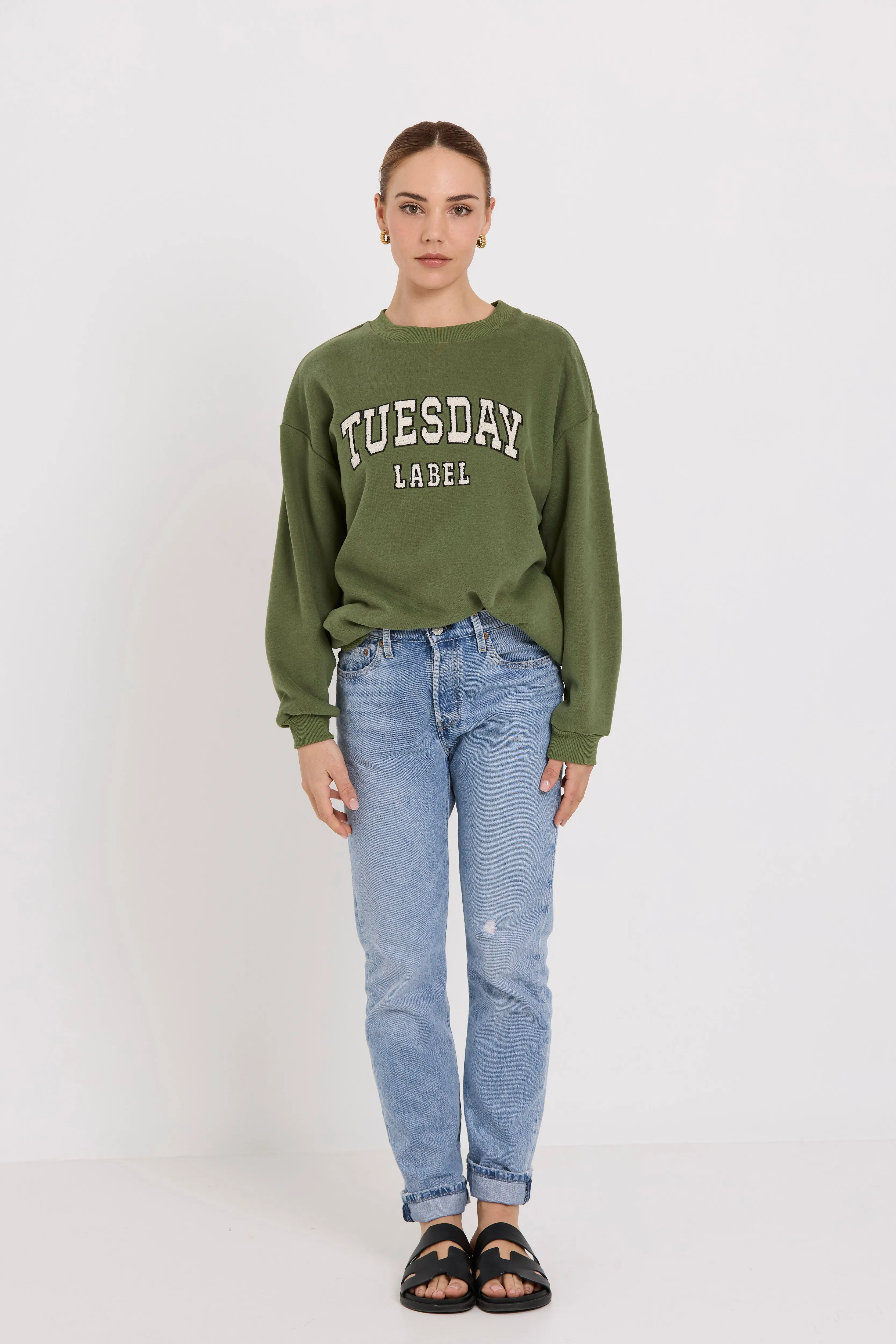 Sporty Sweatshirt | Olive/Applique