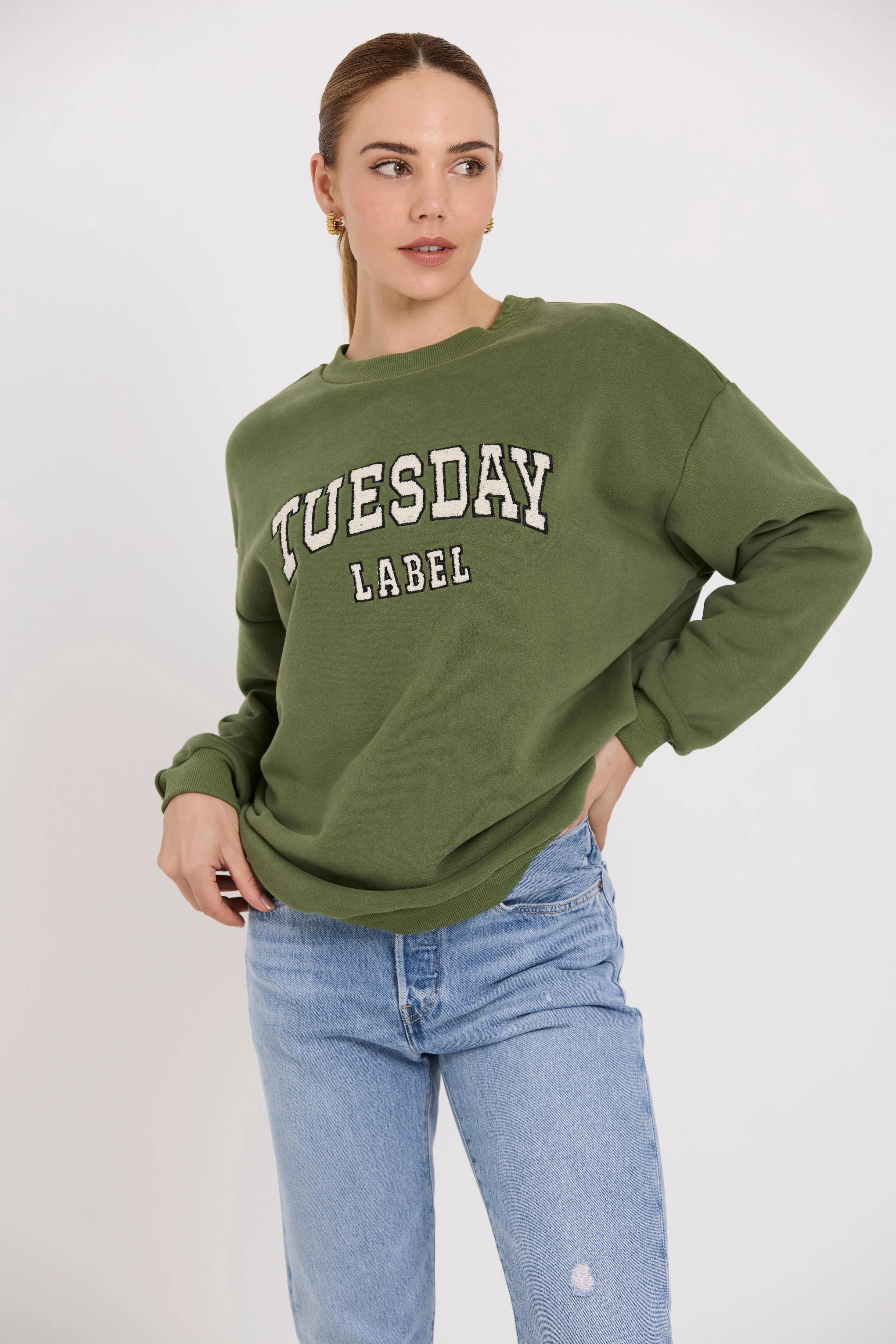 Sporty Sweatshirt | Olive/Applique