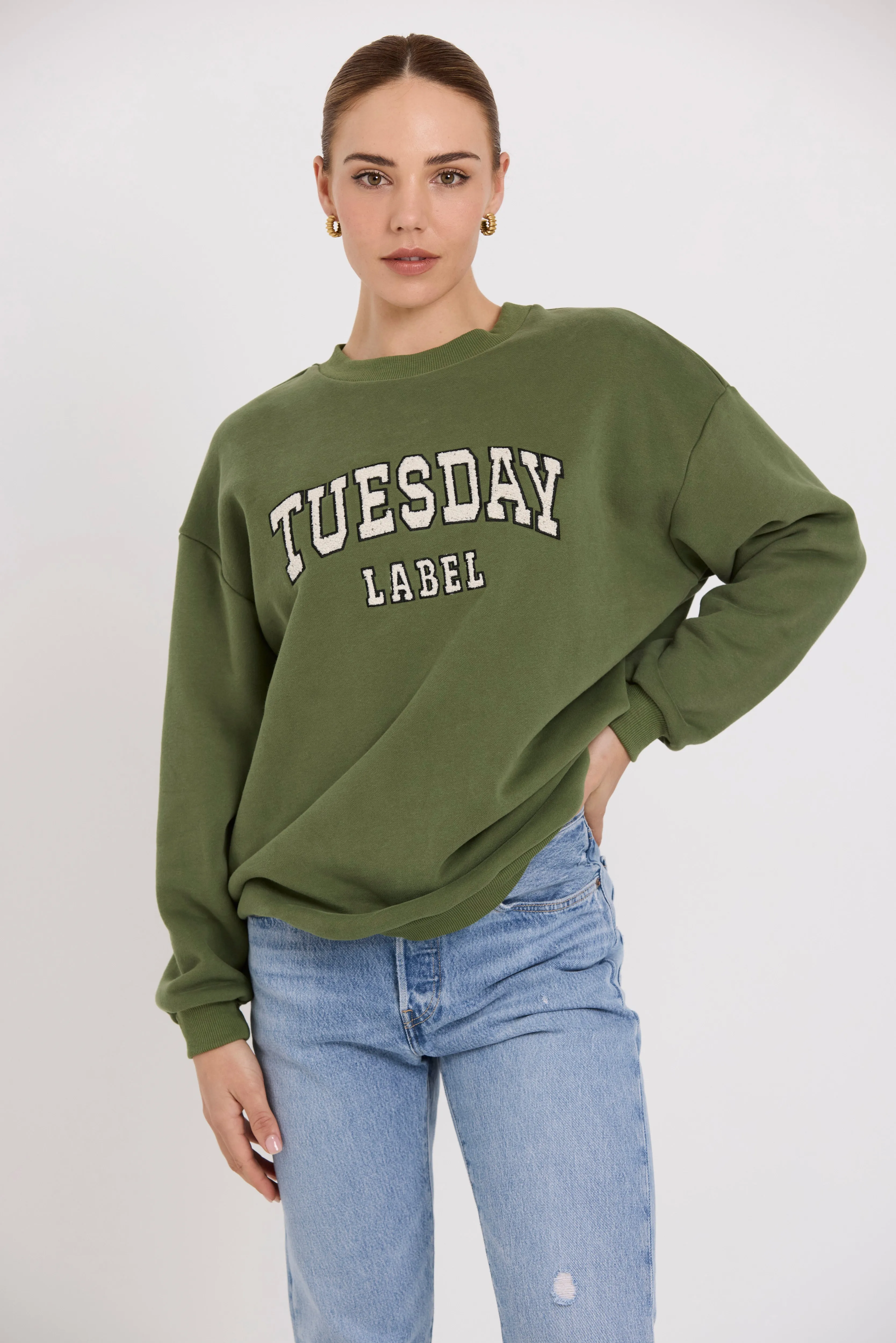 Sporty Sweatshirt | Olive/Applique