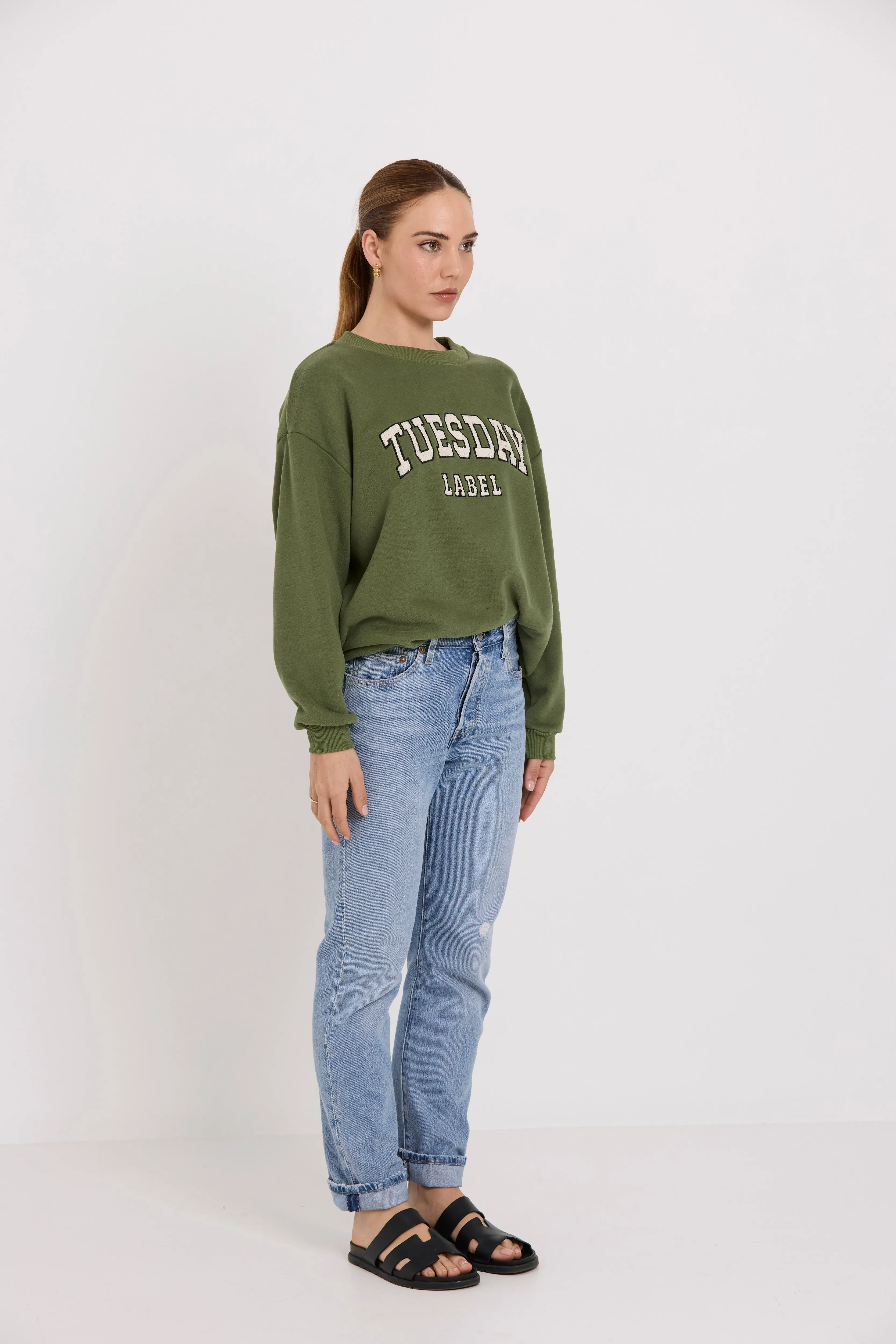 Sporty Sweatshirt | Olive/Applique