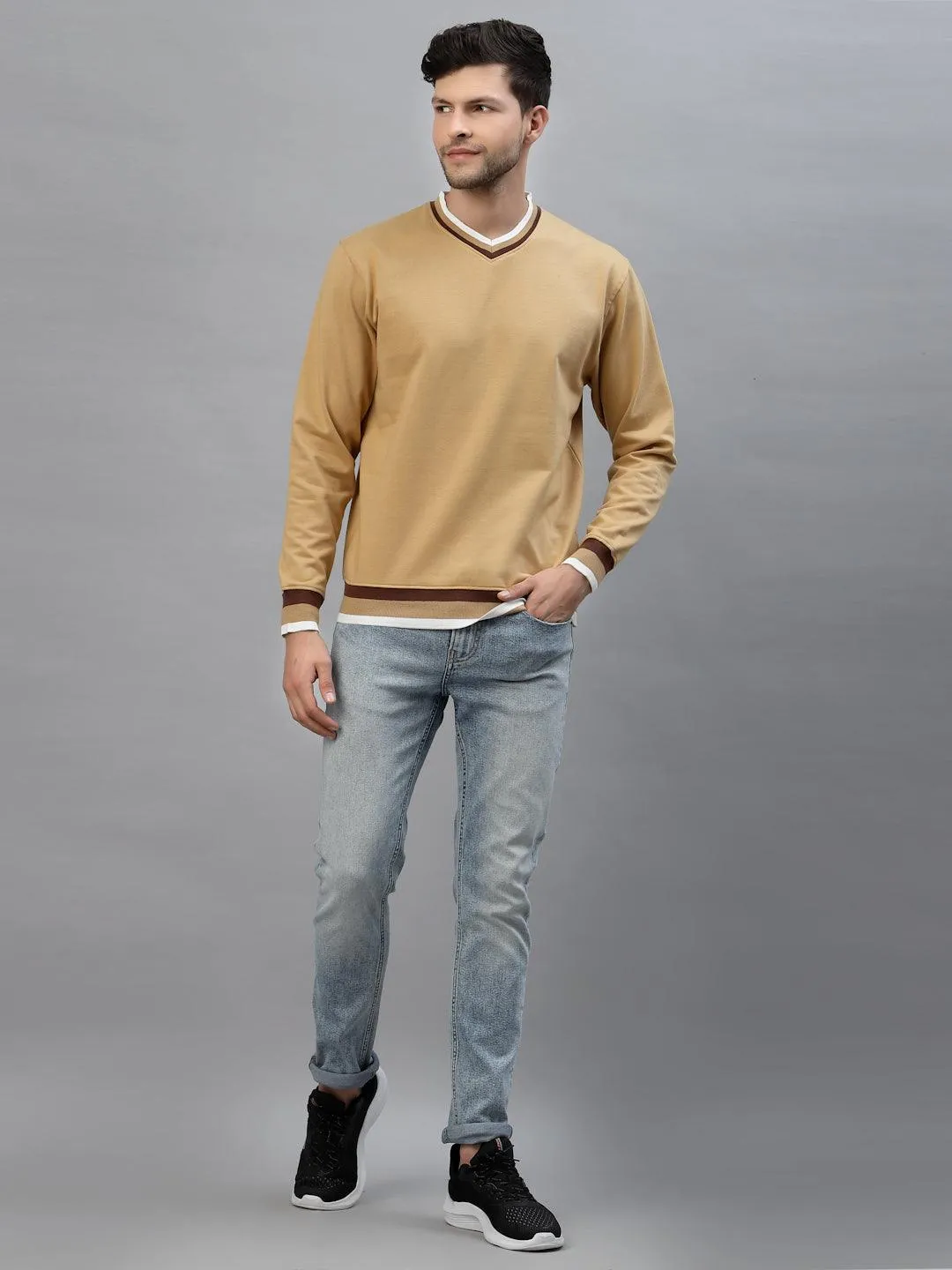 Style Quotient Men Beige Cotton Sweatshirt