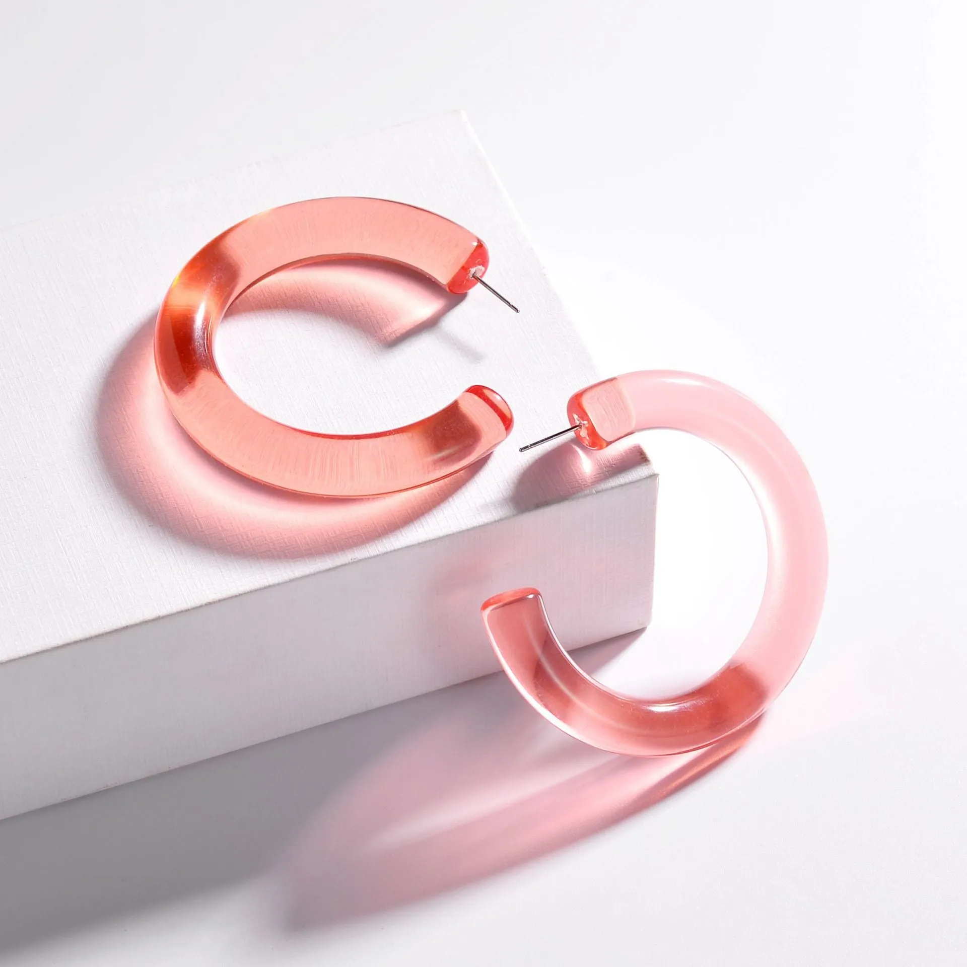 Stylish Chunky Translucent Acrylic Hoop Earring - 3 Colors