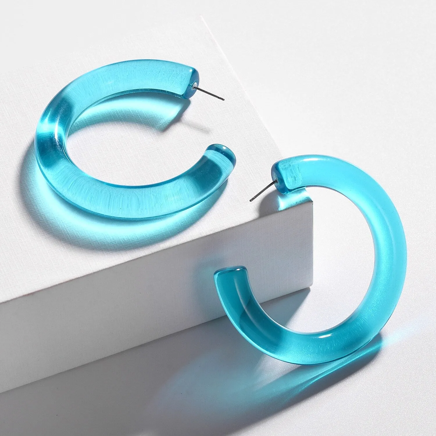 Stylish Chunky Translucent Acrylic Hoop Earring - 3 Colors