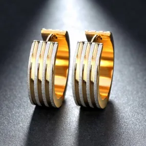 Stylish Gold & Silver Striped Hoop Earring