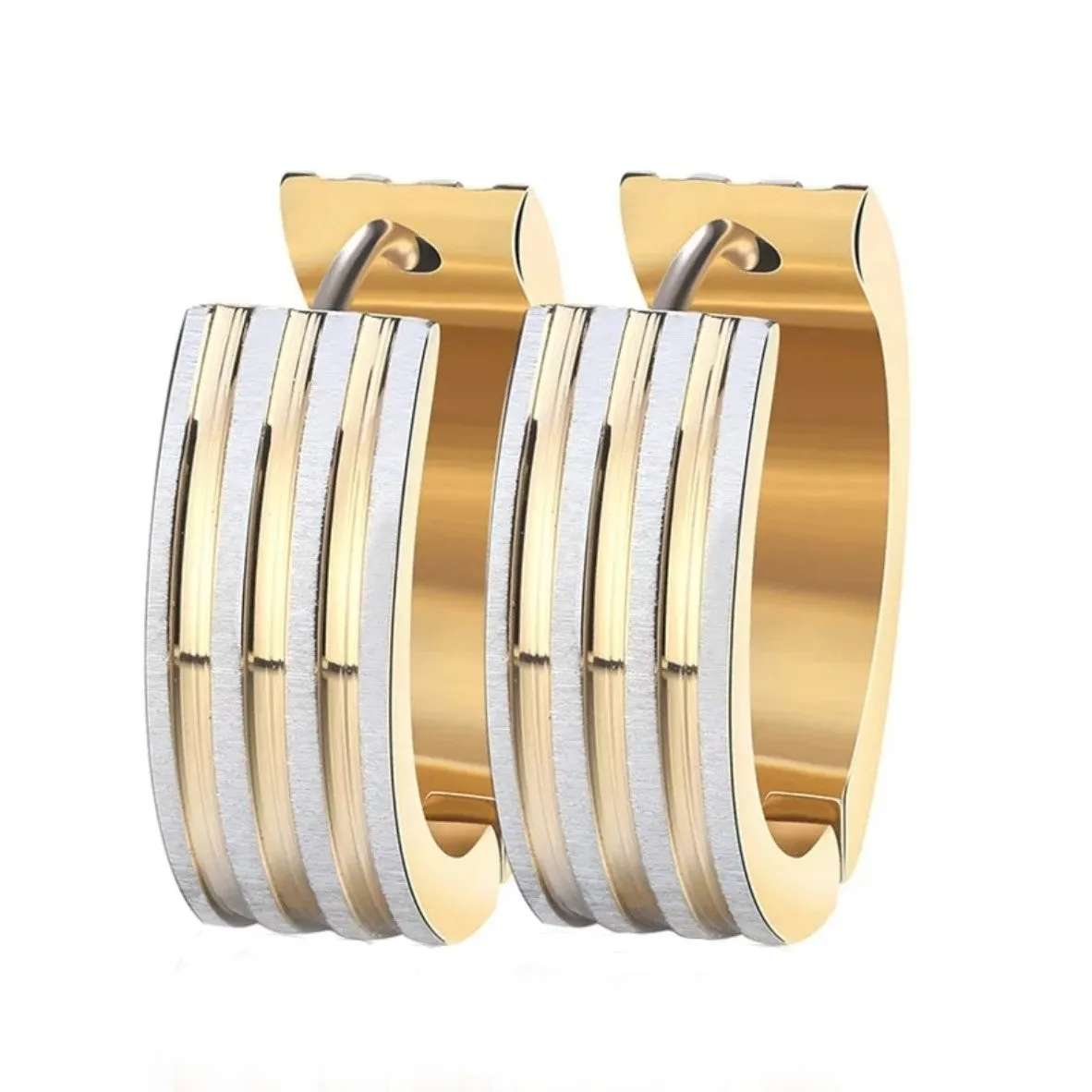 Stylish Gold & Silver Striped Hoop Earring