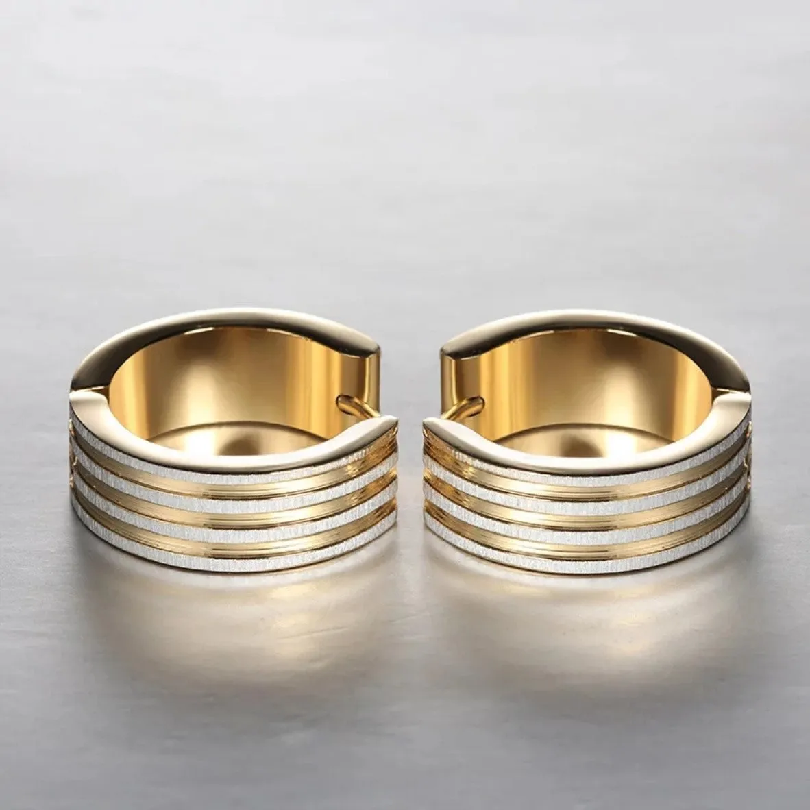 Stylish Gold & Silver Striped Hoop Earring