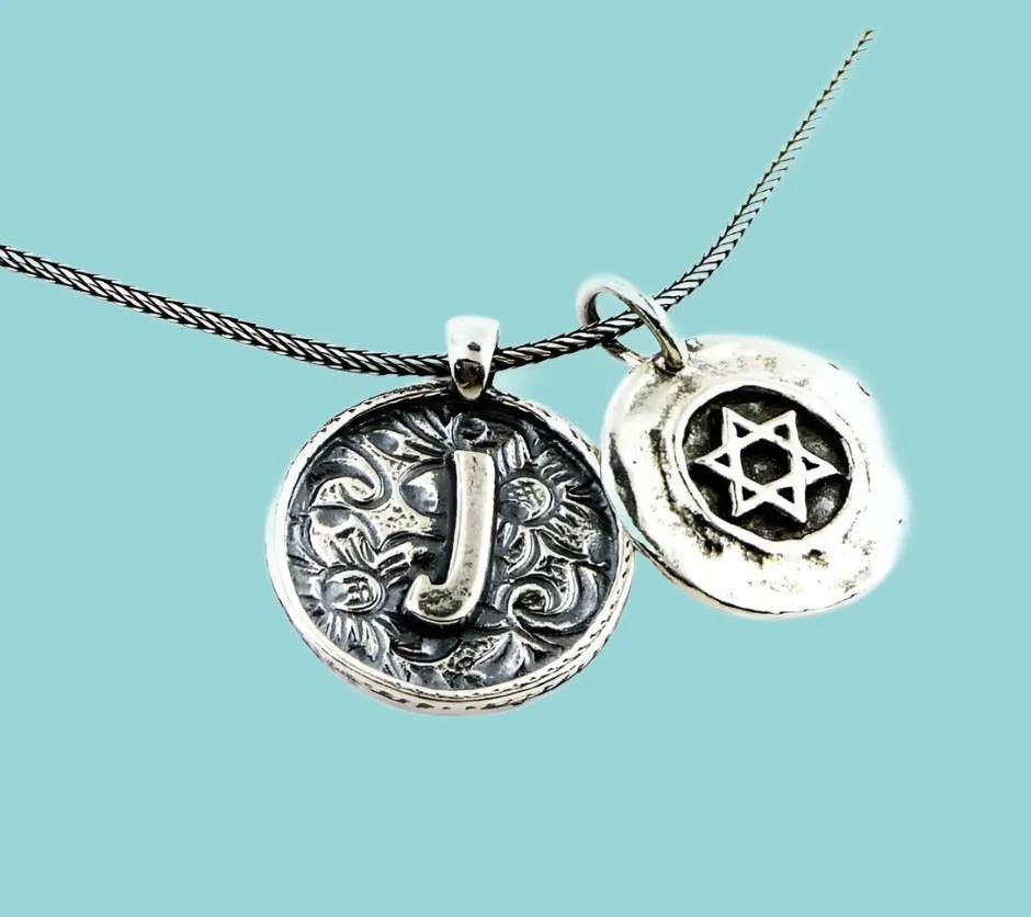 Stylish Sterling Silver Israeli necklace Star of David and an Initial double pendants sterling silver 925 Jewish Jewelry