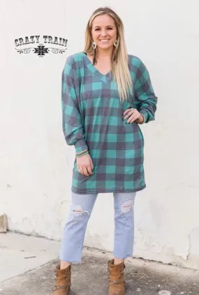 Turquoise plaid top