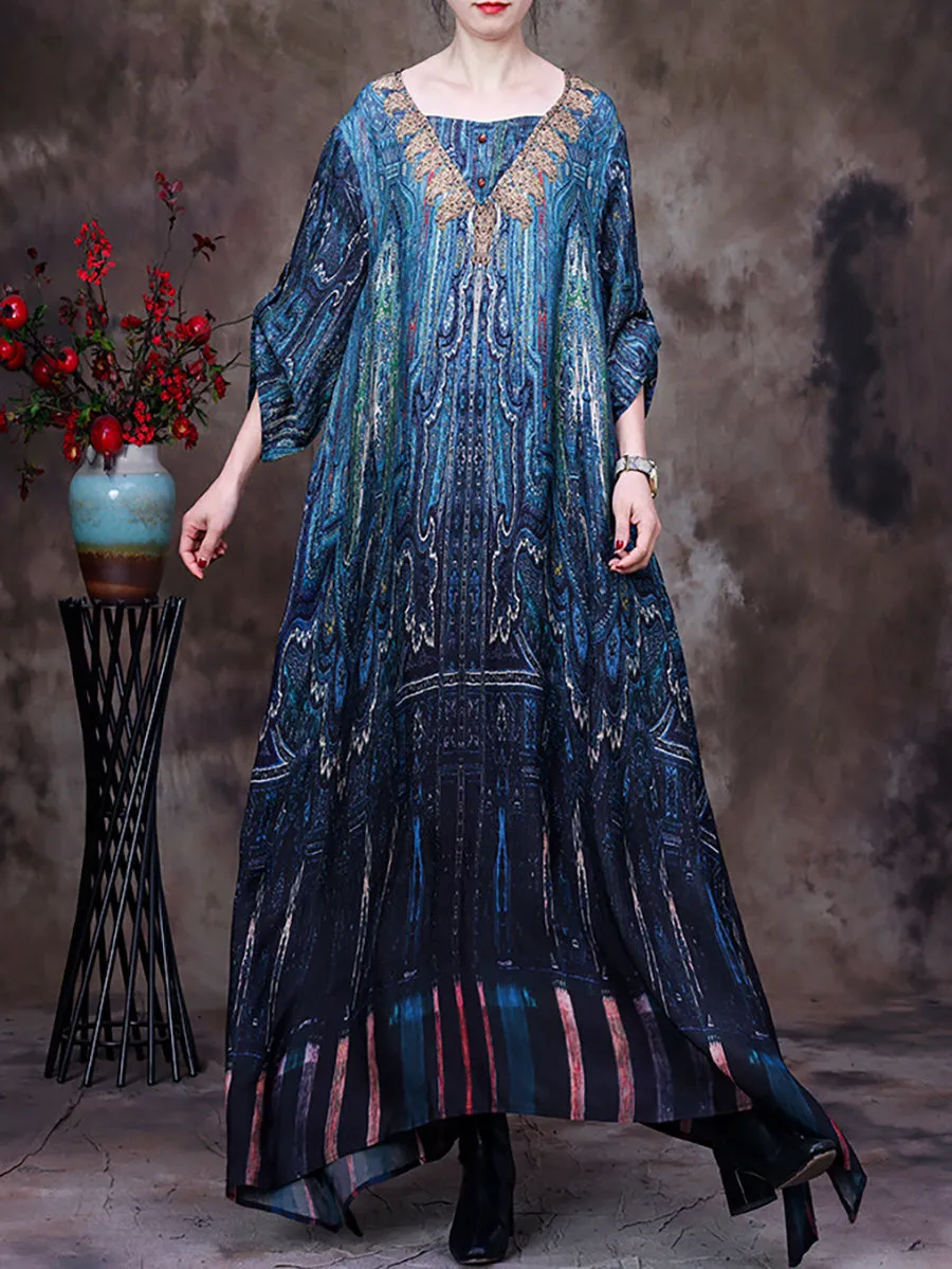 Vintage Women Retro Batwing Sleeve Maxi Dress