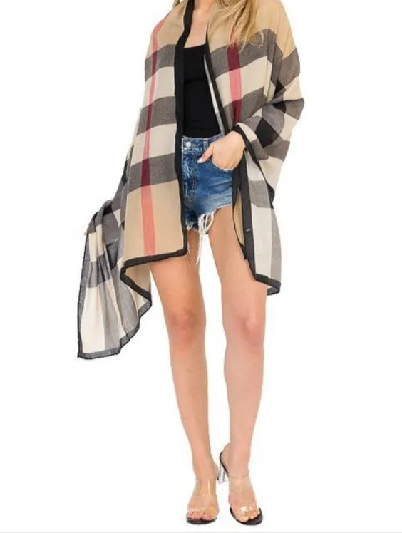 WOMEN BROWN PATTERN COMBINATION PRINT KIMONO CARDIGAN